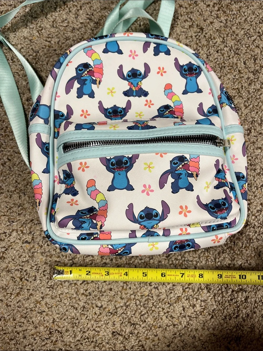 Disney Blue Stitch Print Mini Backpack with Mint Accents